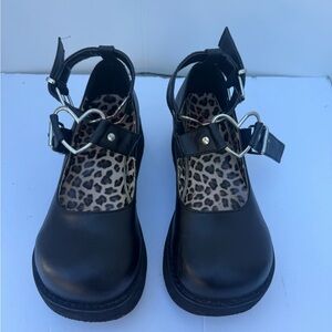 Demonia Black Mary Jane Shoes with Heart Buckle
